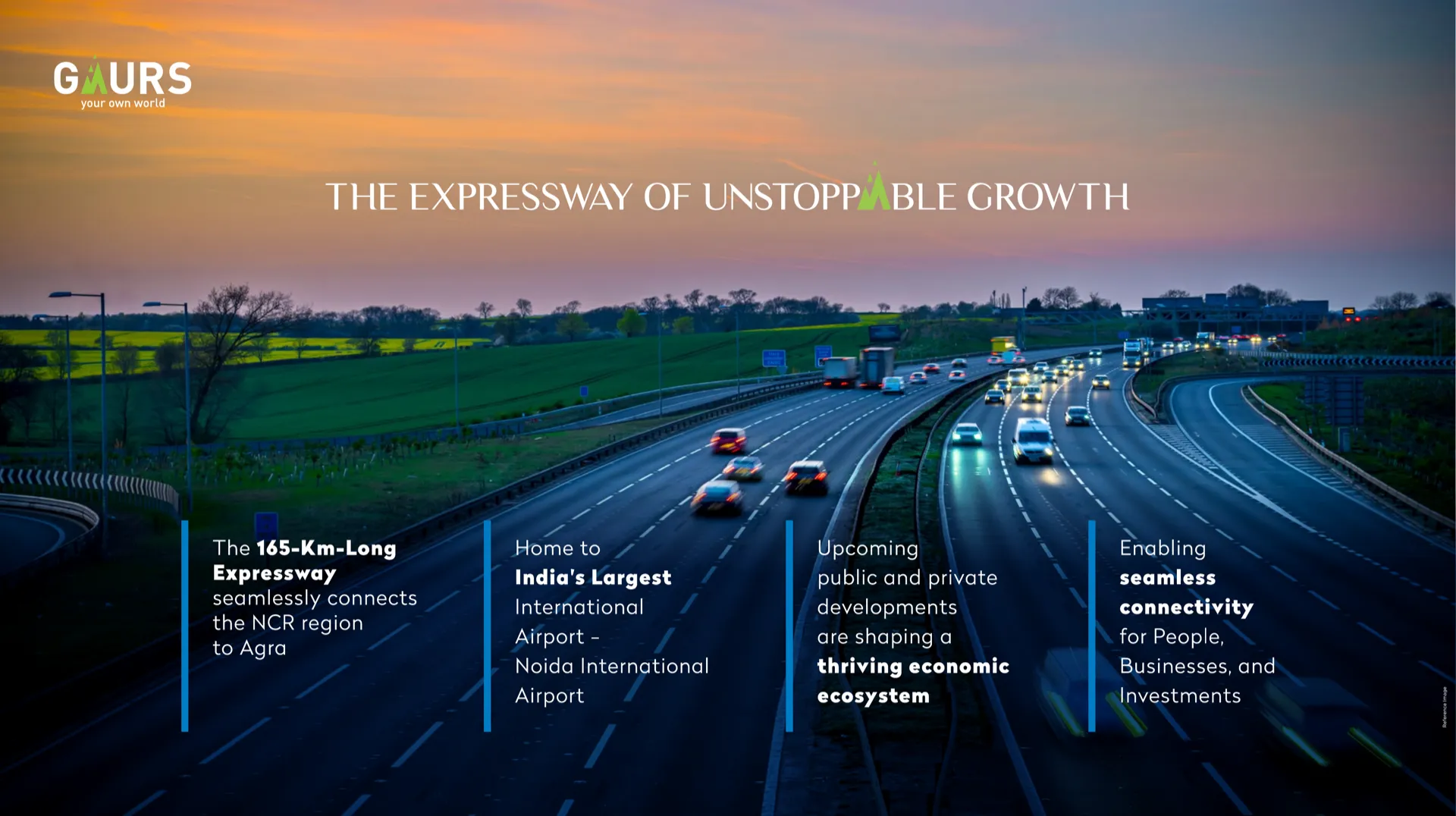 Aerial view of the Yamuna Expressway at sunset near Sector 22D